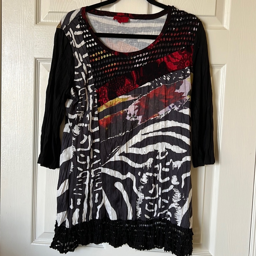 Lior Paris Black Print Tunic Top Size Medium